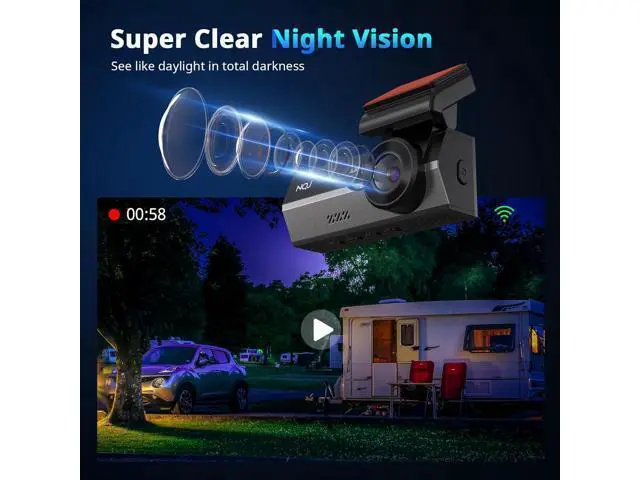 Alt view image 5 of 7 - Dash Cams Front and Rear, NQJ 4K+2K Dual Dash Camera for Cars w 64GB Card, 5G Wi-Fi & App, G-Sensor, 3.2 Screen, 24H Parking Mode, 170°Wide Angle, Night Vision