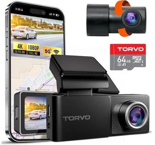 Main image of TORVO TD3 4K+2K Dash Cam with App, Camera for Car Front and Back with 5G WiFi & GPS, Free 64GB Card, Night Vision Dashcam Front Cameras 24/7 Recording When Car is Off, Security Camera for Cars