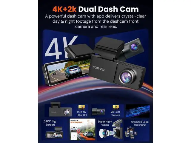 Alt view image 2 of 7 - TORVO TD3 4K+2K Dash Cam with App, Camera for Car Front and Back with 5G WiFi & GPS, Free 64GB Card, Night Vision Dashcam Front Cameras 24/7 Recording When Car is Off, Security Camera for Cars