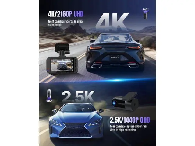 Alt view image 2 of 7 - Miofive Dash Cam Front & Rear Dual Channel Front 4K UHD + Rear 2.5K, Built-in GPS & 5GHz WiFi, 3.0 IPS Screen, HDR & Night Vision, G-Sensor, 24-Hour Parking Mode, 32 GB Card Included