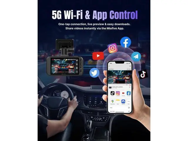 Alt view image 3 of 7 - Miofive Dash Cam Front & Rear Dual Channel Front 4K UHD + Rear 2.5K, Built-in GPS & 5GHz WiFi, 3.0 IPS Screen, HDR & Night Vision, G-Sensor, 24-Hour Parking Mode, 32 GB Card Included