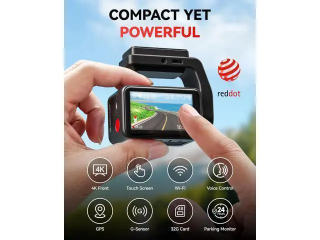 Alt view image 2 of 7 - REDTIGER F4 4K Dash Cam Front, 2.2 inch Mini Car Camera, 2160P UHD Touch Screen, Voice Control, Included 32GB Card, Night Vision, Built-in GPS, WiFi APP Control, Loop Recording, 24H Parking Monitor