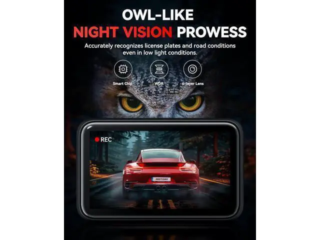 Alt view image 7 of 7 - REDTIGER F4 4K Dash Cam Front, 2.2 inch Mini Car Camera, 2160P UHD Touch Screen, Voice Control, Included 32GB Card, Night Vision, Built-in GPS, WiFi APP Control, Loop Recording, 24H Parking Monitor
