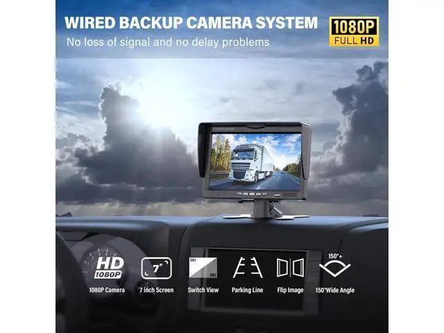 Alt view image 2 of 7 - Upgrade Backup Camera Monitor Kit 7" HD 1080P Monitor IP69 Waterproof Rearview Reversing Rear View Camera for Truck Trailer RV Pickup (TZ101)