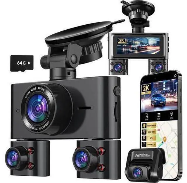 Main image of Dash Cam 360°, 4 Channel Camera for Cars Front and Rear Inside, 2K FHD Mini Dashcam, 5G WiFi, GPS, Free 64G Card, Voice Control, WDR, HDR, Night Vision, 24/7 Parking Mode(Upgraded Version V7PLUS)
