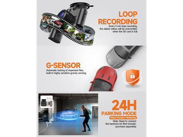 Alt view image 4 of 7 - Dash Cam 360°, 4 Channel Camera for Cars Front and Rear Inside, 2K FHD Mini Dashcam, 5G WiFi, GPS, Free 64G Card, Voice Control, WDR, HDR, Night Vision, 24/7 Parking Mode(Upgraded Version V7PLUS)