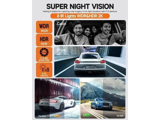 Alt view image 5 of 7 - Dash Cam 360°, 4 Channel Camera for Cars Front and Rear Inside, 2K FHD Mini Dashcam, 5G WiFi, GPS, Free 64G Card, Voice Control, WDR, HDR, Night Vision, 24/7 Parking Mode(Upgraded Version V7PLUS)