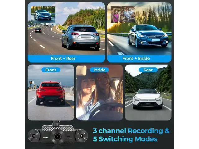 Alt view image 3 of 7 - 4 Channel Dash Cam 360° View, Include Front & Rear Left Right Camera Support 4 Way Recording, 32GB Card, 3 IPS Screen/Night Vision/WDR/24H Parking/G-Sensor2G/4G/8G / 3 Split Screen (4 Channel)