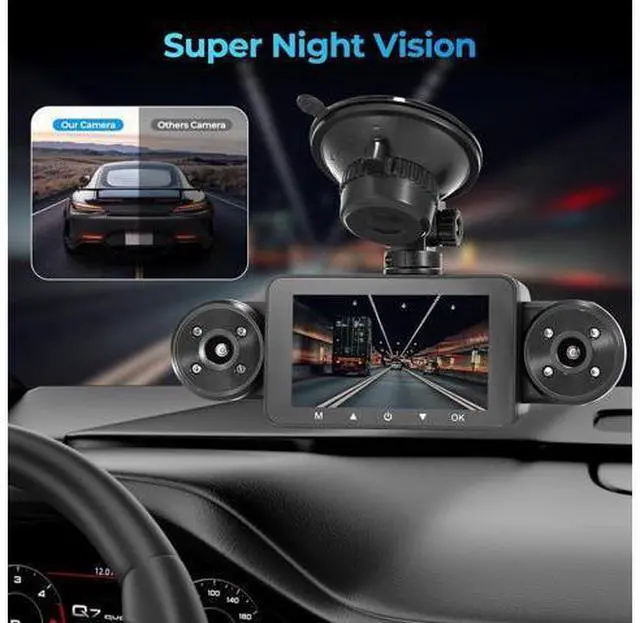 Alt view image 6 of 7 - 4 Channel Dash Cam 360° View, Include Front & Rear Left Right Camera Support 4 Way Recording, 32GB Card, 3 IPS Screen/Night Vision/WDR/24H Parking/G-Sensor2G/4G/8G / 3 Split Screen (4 Channel)