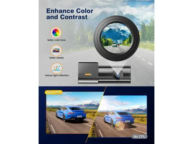 Alt view image 2 of 7 - Dash Cam Front and Rear 4K, Built-in 5GHz WiFi with CPL, Dual Dashcams for Cars with 64GB Card, 24H Parking Mode, WDR, Ultra HD Night Vision, G-Sensor, Loop Recording, App Control, Support 256GB Max