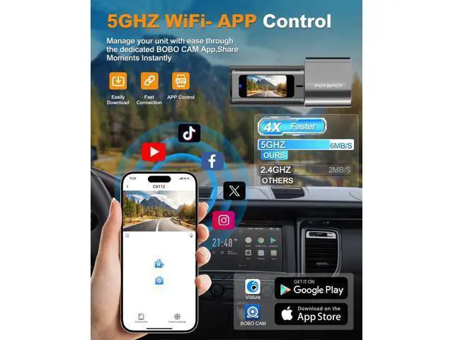 Alt view image 3 of 7 - Dash Cam Front and Rear 4K, Built-in 5GHz WiFi with CPL, Dual Dashcams for Cars with 64GB Card, 24H Parking Mode, WDR, Ultra HD Night Vision, G-Sensor, Loop Recording, App Control, Support 256GB Max
