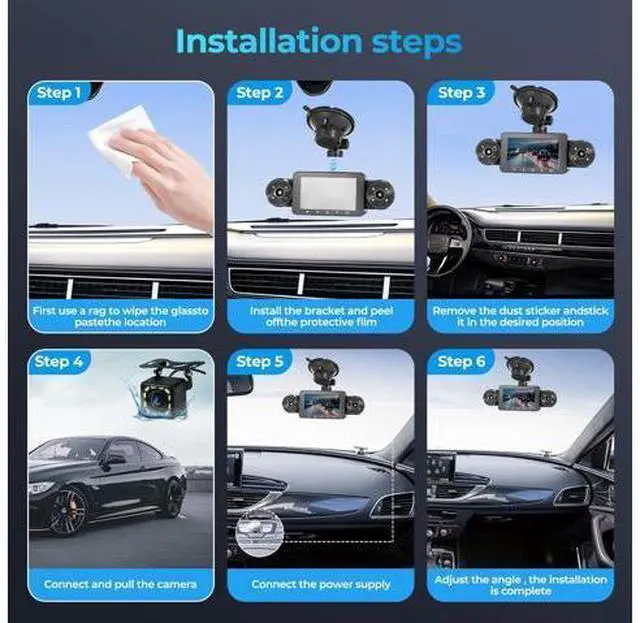 Alt view image 7 of 7 - 4 Channel Dash Cam 360° View, Include Front & Rear Left Right Camera Support 4 Way Recording, 32GB Card, 3 IPS Screen/Night Vision/WDR/24H Parking/G-Sensor2G/4G/8G / 3 Split Screen (4 Channel)
