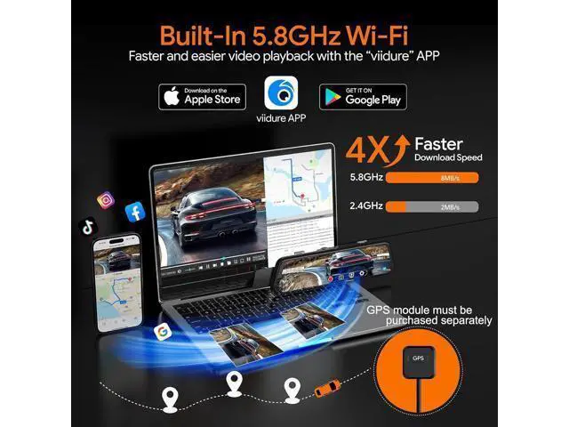 Alt view image 7 of 7 - 3 Channel Mirror Dash Camera for Cars, Triple Rear View Mirror with Front 4K/3K, Inside and Rear 1080P with WiFi, G-Sensor, Night Vision, Reverse Assist, Parking Monitoring (Include 64GB Card)