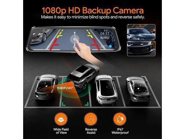 Alt view image 6 of 7 - 3 Channel Mirror Dash Camera for Cars, Triple Rear View Mirror with Front 4K/3K, Inside and Rear 1080P with WiFi, G-Sensor, Night Vision, Reverse Assist, Parking Monitoring (Include 64GB Card)