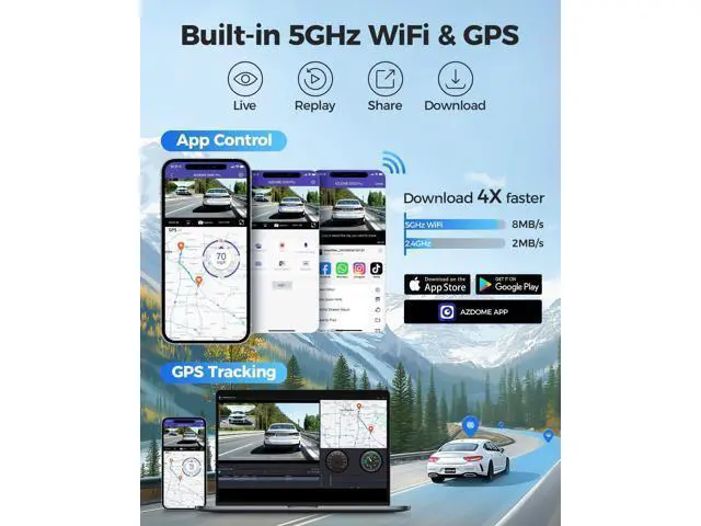 Alt view image 5 of 7 - AZDOME 4K HDR Dash Cam with No-Light Full-Color Night Vision, 128GB eMMC, ADAS, 4K+1080P Dashcam Front and Rear, 5GHz WiFi GPS 24H Parking Mode Car Camera, GS63Pro