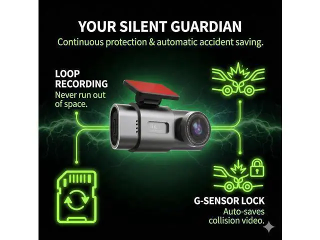 Alt view image 2 of 6 - eCam 2-in-1 Dual Dash Cam with IR Night Vision & Car Plug - Full HD 4K UHD Front & Rear, Video Loop, Easy Installation, up to 128GB SD Card (not Included)