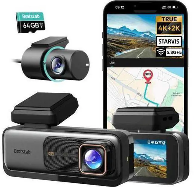 Main image of BOTSLAB 4K Dash Cam Front and Rear, 170° Ultra Wide 4K+2K Dashcam with ADAS, Night Vision, 24/7 Parking Mode, Sony STARVIS Sensor, WDR, Free 64GB SD Card, 5.8GHz WiFi, Built-in GPS, Loop Recording