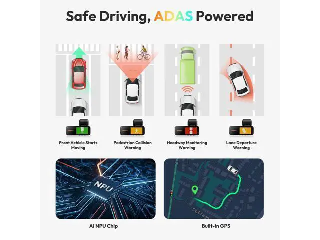 Alt view image 5 of 7 - BOTSLAB 4K Dash Cam Front and Rear, 170° Ultra Wide 4K+2K Dashcam with ADAS, Night Vision, 24/7 Parking Mode, Sony STARVIS Sensor, WDR, Free 64GB SD Card, 5.8GHz WiFi, Built-in GPS, Loop Recording