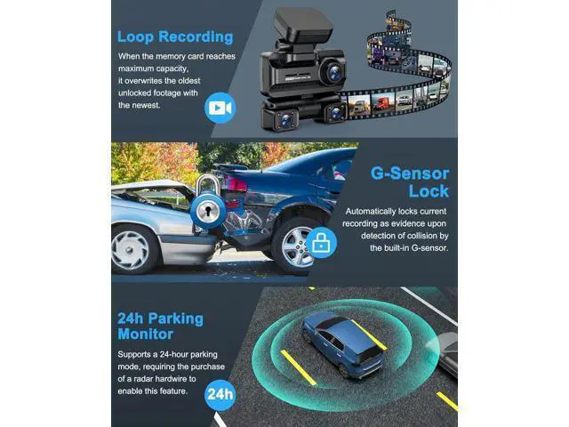 Alt view image 4 of 7 - Dash Cam 4 Channels 360° Front Rear Inside DashCam, 4K Full HD Car Camera with 128G Card, Built-in Wi-Fi GPS, 3.18 IPS Screen, WDR Night Vision, 24H Parking Mode (Z700)