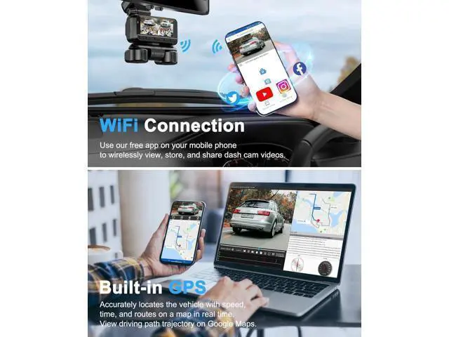 Alt view image 3 of 7 - Dash Cam 4 Channels 360° Front Rear Inside DashCam, 4K Full HD Car Camera with 128G Card, Built-in Wi-Fi GPS, 3.18 IPS Screen, WDR Night Vision, 24H Parking Mode (Z700)
