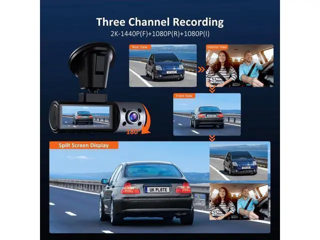 Alt view image 2 of 7 - NexiGo 3 Channel Dash Cam with Rotatable Interior/Front Camera, Sony_Sensors, Front and Rear with Cabin, 4K/2K-1440P+1080P+1080P, Super Night Vision, 24H Parking Mode, GPS, WiFi, 128G SD Card Included