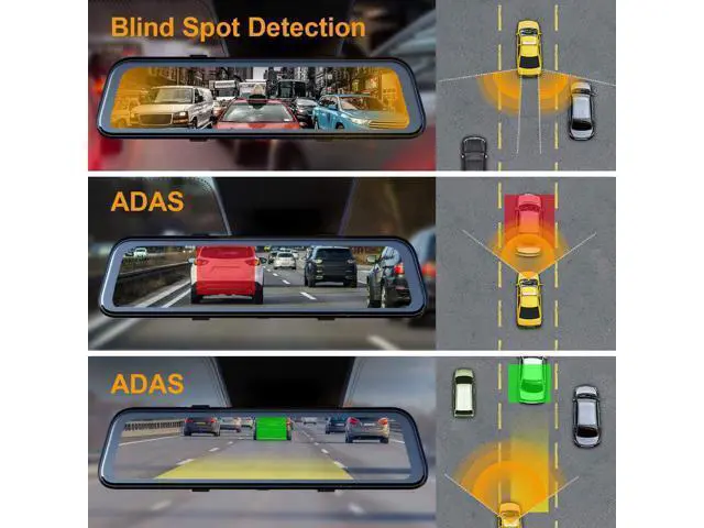 Alt view image 2 of 7 - M2 Smart BSD ADAS Dual Mirror Dash Cam 1080p (Front+Rear) w/GPS 12 IPS Touch Screen, Stream Media, Parking Mode, Night Vision, Blind Spot Detection & Backup Camera - Car, Pickup Truck, Tax