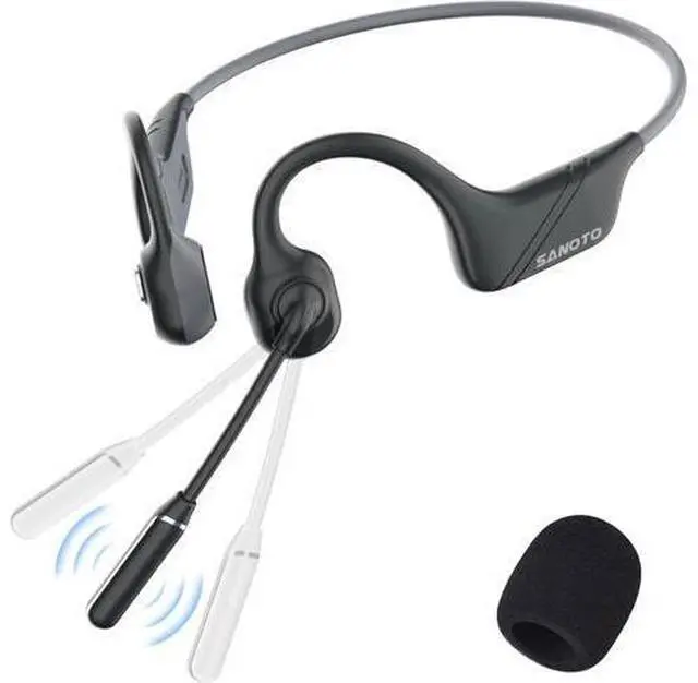 Main image of SANOTO Bone Conduction Headphones with Mic, Bluetooth Headset with Microphone Noise Canceling & Mute, Wireless Headset with Sponge Microphone Windscreen, Open Ear Headphones for Work Driving Call