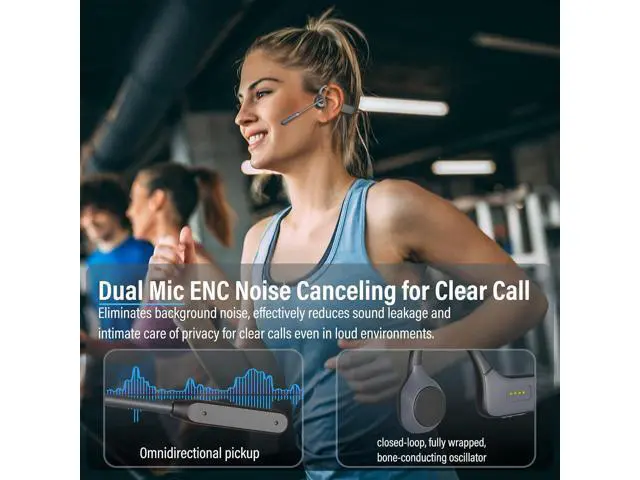 Alt view image 4 of 7 - SANOTO Bone Conduction Headphones with Mic, Bluetooth Headset with Microphone Noise Canceling & Mute, Wireless Headset with Sponge Microphone Windscreen, Open Ear Headphones for Work Driving Call