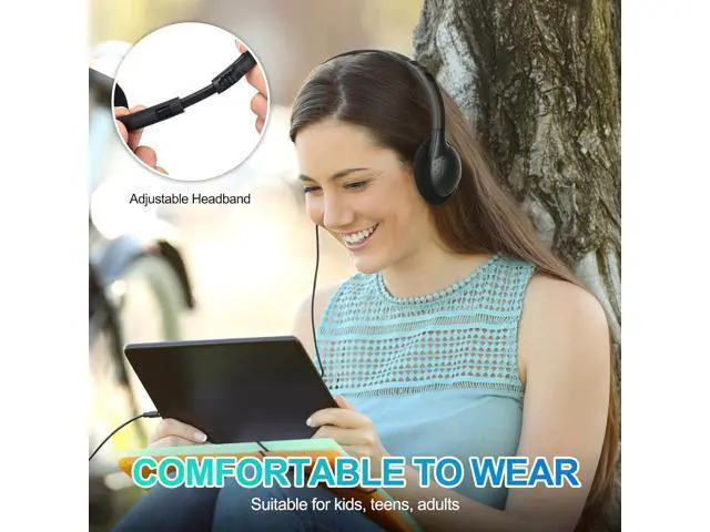 Alt view image 3 of 6 - Frienda 48 Pack Classroom Headphones on Ear Wired Stereo Headset with 3.5mm Jack, Over The Head Student Earphone Set for Kids Adults School Library Airplane Computer Laptop, No Microphone (Black)