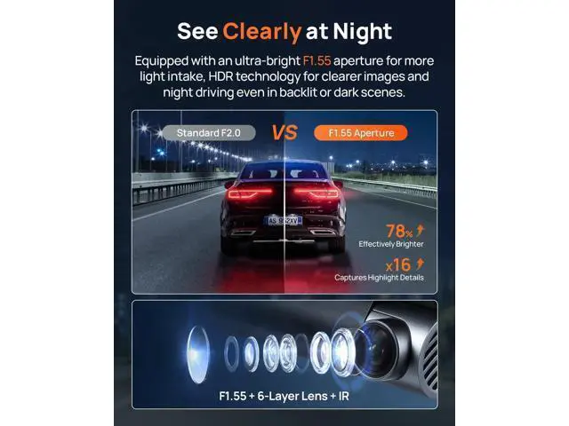 Alt view image 3 of 7 - 70mai 4K Dash Cam Front and Rear, Built in Wi-Fi 6 & GPS Car Camera, Super Night Vision, ADAS, 3'' IPS Screen, 24H Parking Mode, Time-Lapse, Loop Recording, with 128GB Card (A800SE)