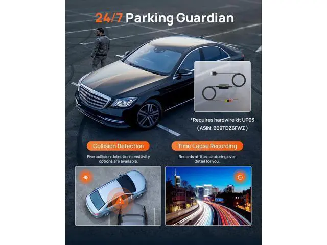 Alt view image 5 of 7 - 70mai 4K Dash Cam Front and Rear, Built in Wi-Fi 6 & GPS Car Camera, Super Night Vision, ADAS, 3'' IPS Screen, 24H Parking Mode, Time-Lapse, Loop Recording, with 128GB Card (A800SE)