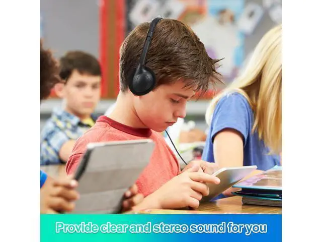 Alt view image 6 of 6 - Frienda 48 Pack Classroom Headphones on Ear Wired Stereo Headset with 3.5mm Jack, Over The Head Student Earphone Set for Kids Adults School Library Airplane Computer Laptop, No Microphone (Black)
