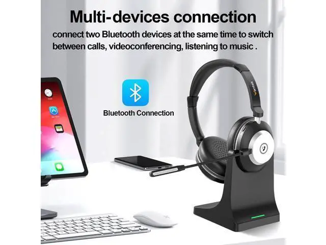 Alt view image 4 of 6 - Wireless Headset with Mic for Work, Bluetooth Headset with Microphone (Noise Cancelling & Mute Button), Wireless Headphones with Mic for Work from Home/Office/PC/Call Center/Computer/Laptop/Teams/Zoom