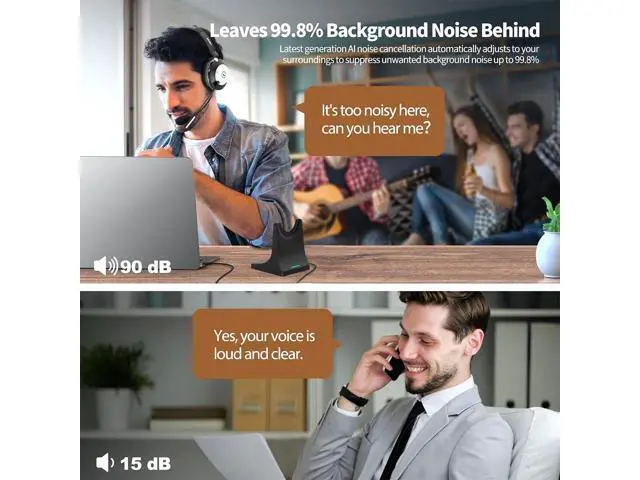 Alt view image 5 of 6 - Wireless Headset with Mic for Work, Bluetooth Headset with Microphone (Noise Cancelling & Mute Button), Wireless Headphones with Mic for Work from Home/Office/PC/Call Center/Computer/Laptop/Teams/Zoom