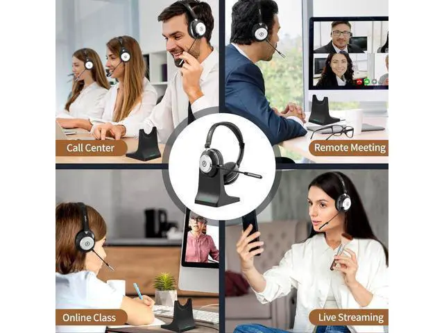 Alt view image 6 of 6 - Wireless Headset with Mic for Work, Bluetooth Headset with Microphone (Noise Cancelling & Mute Button), Wireless Headphones with Mic for Work from Home/Office/PC/Call Center/Computer/Laptop/Teams/Zoom