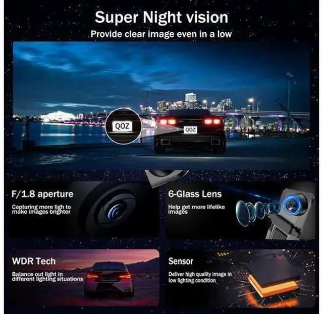Alt view image 3 of 7 - Mirror Dual Dash Camera for Car, Dashcam 4K Front 2.5K IMX335 Rear View/ADAS BSD LCA Wi-Fi&APP WDR Night Vision G-Sensor Loop Recording Parking Monitor 64GB Card