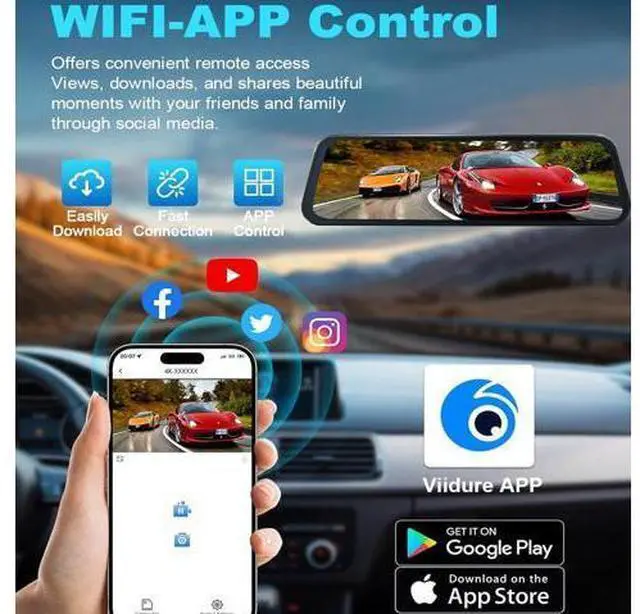 Alt view image 4 of 7 - Mirror Dual Dash Camera for Car, Dashcam 4K Front 2.5K IMX335 Rear View/ADAS BSD LCA Wi-Fi&APP WDR Night Vision G-Sensor Loop Recording Parking Monitor 64GB Card