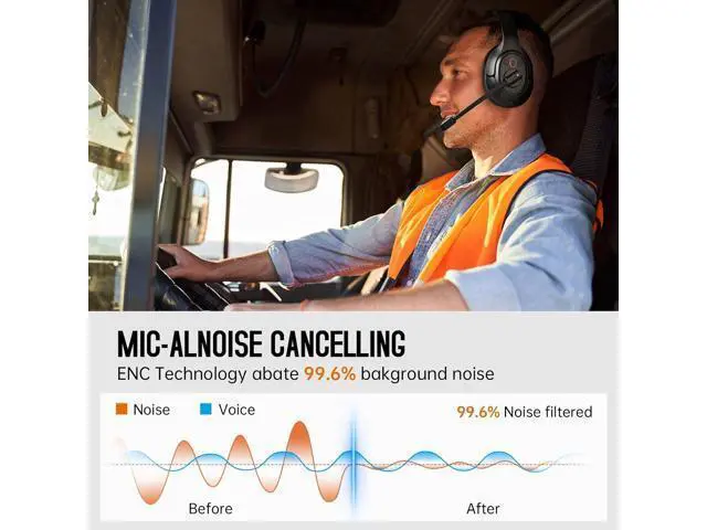 Alt view image 2 of 7 - EKSA [Upgrated Trucker Bluetooth Headset with ENC Microphone, 99ft Wireless Range & 30H Talk Time, with Replaceable Ear Pad, Environmental Noise Cancelling Headphones All-Day Comfort for Drivers