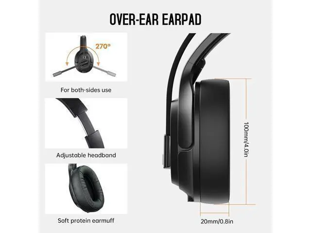 Alt view image 4 of 7 - EKSA [Upgrated Trucker Bluetooth Headset with ENC Microphone, 99ft Wireless Range & 30H Talk Time, with Replaceable Ear Pad, Environmental Noise Cancelling Headphones All-Day Comfort for Drivers