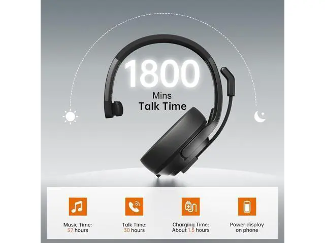 Alt view image 3 of 7 - EKSA [Upgrated Trucker Bluetooth Headset with ENC Microphone, 99ft Wireless Range & 30H Talk Time, with Replaceable Ear Pad, Environmental Noise Cancelling Headphones All-Day Comfort for Drivers