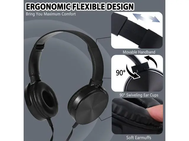 Alt view image 2 of 7 - Bulk Headphones with Microphone 10 Pack for Classroom Kids, Wholesale Heavy Duty Wire Headsets with Mic Class Set for School Students Teen Children(HY450, Black)