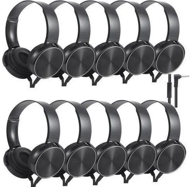 Main image of Bulk Headphones with Microphone 10 Pack for Classroom Kids, Wholesale Heavy Duty Wire Headsets with Mic Class Set for School Students Teen Children(HY450, Black)