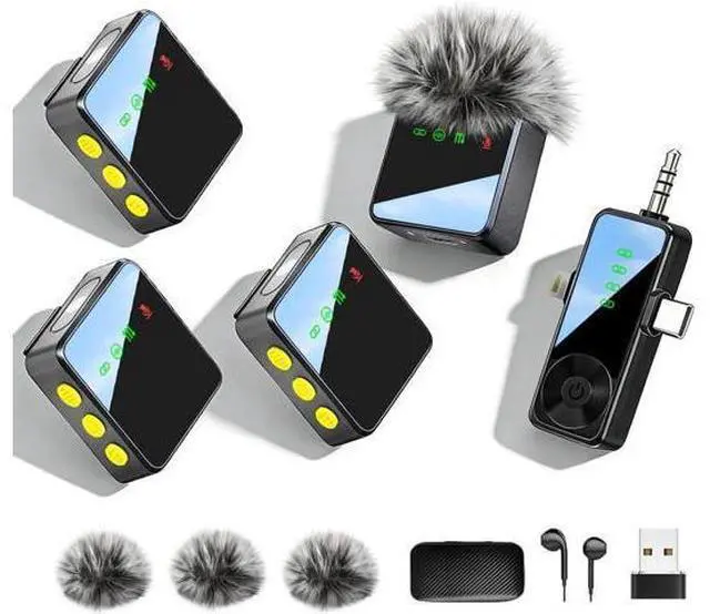 Main image of 3-in-1 Wireless Lavalier Microphone for iPhone, Android, Cameras - Mini Microphone with Noise Reduction, 328FT Transmission and 40H Battery Life, 4 Mic for Video Recording, TikTok and YouTube
