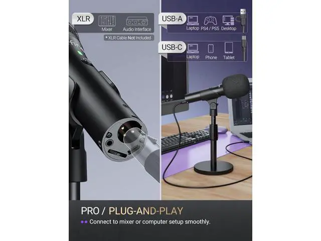 Alt view image 3 of 7 - FIFINE USB/XLR Dynamic Microphone for Podcast Recording, Studio Handheld Mic Set with Desktop Stand for Vocal, Voice Over, Streaming, Black-AmpliTank TANK2