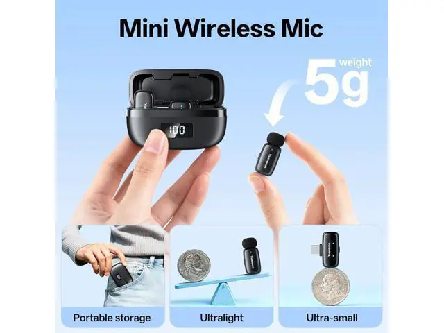 Alt view image 2 of 7 - Mini Wireless Lavalier Microphone for iPhone ipad Android, Noise Reduction and Mute, 33h Charging Case, AI Voice Changer, 131FT Range, Mini Lapel Mic for Video Recording, Vlogging, YouTube