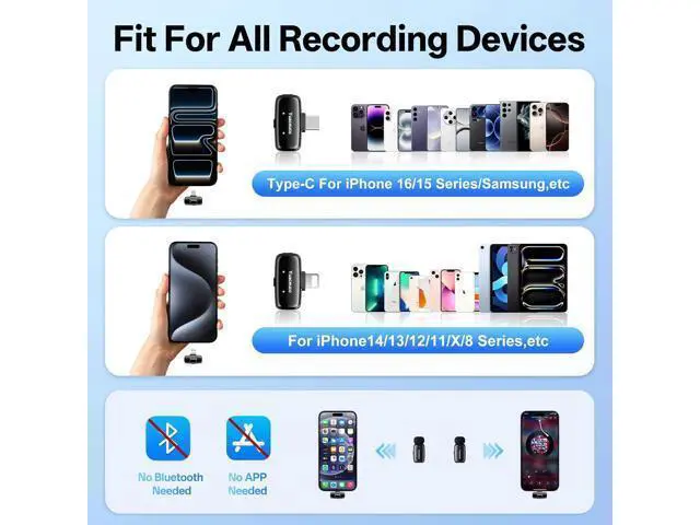 Alt view image 7 of 7 - Mini Wireless Lavalier Microphone for iPhone ipad Android, Noise Reduction and Mute, 33h Charging Case, AI Voice Changer, 131FT Range, Mini Lapel Mic for Video Recording, Vlogging, YouTube