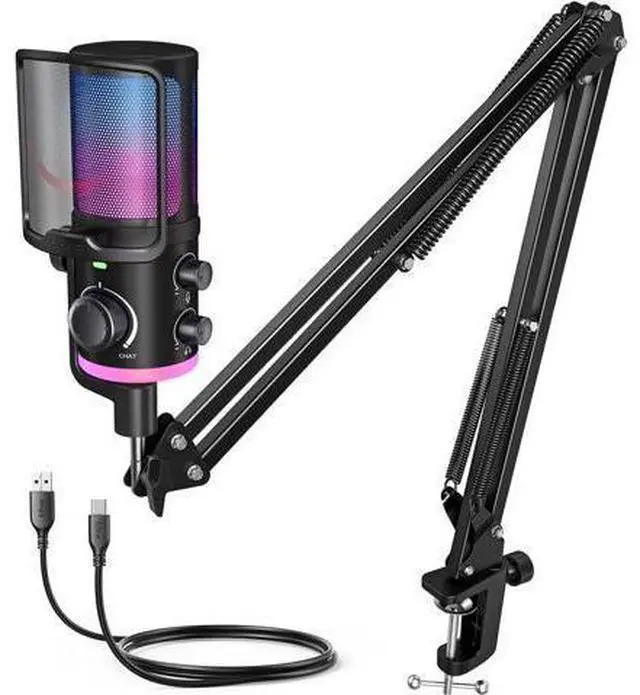 Main image of FIFINE USB Streaming Microphone Kit for Gaming, Condenser Mic with RGB, Noise Cancellation, Game/Chat Dial-Plug & Play for PC Twitch/YouTube/Podcast, Includes Boom Arm & Pop Filter-AmpliGame AM6T