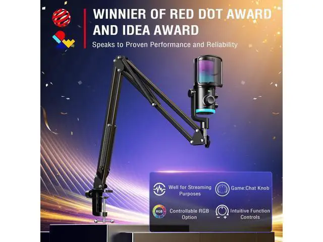Alt view image 2 of 7 - FIFINE USB Streaming Microphone Kit for Gaming, Condenser Mic with RGB, Noise Cancellation, Game/Chat Dial-Plug & Play for PC Twitch/YouTube/Podcast, Includes Boom Arm & Pop Filter-AmpliGame AM6T