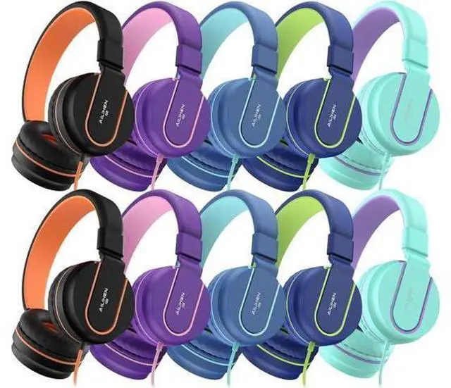Main image of AILIHEN Kids Headphones Bulk 10-Pack for K-12 School Classroom, On-Ear Wired Headset with Microphone for Students Children with 93dB Volume Limited, 3.5mm Jack for Chromebooks Tablets Laptop Computer