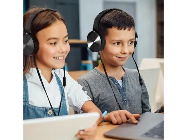 Alt view image 6 of 7 - Classroom Headphones-Bulk 10-Pack, Student On Ear Comfy Swivel Earphones for Library, School, Airplane, Kids-for Online Learning and Travel, HQ Stereo Sound 3.5mm Jack (Black with Microphone)